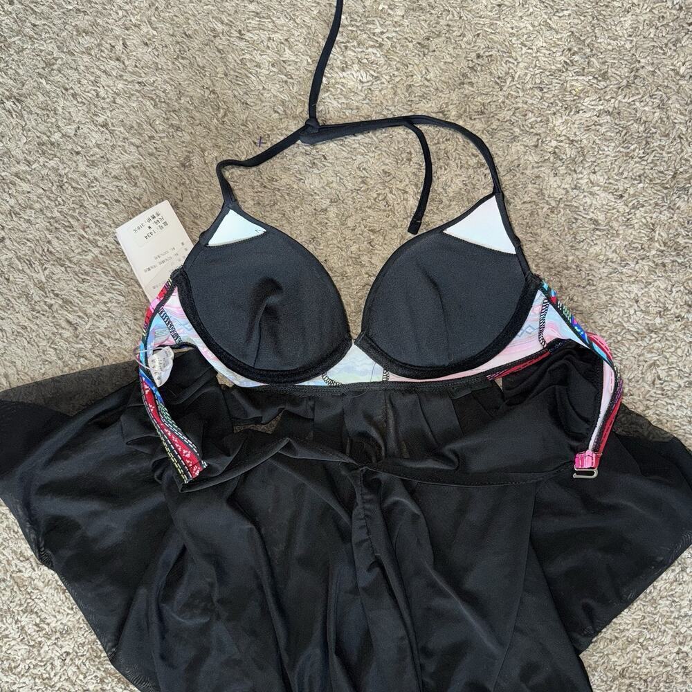 NWT Black Aztec Bikini Top Woman’s Sz M Sheer Mesh Cover Up Bra Tribal Bohemian - Picture 10 of 10